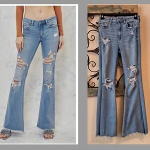 American Eagle Outfitters Blue Distressed Wide Leg Jeans. NWOT Size 6